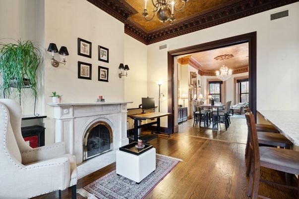 Chandelier, Dining room, Fireplace, Interior, Wood Texture Flooring