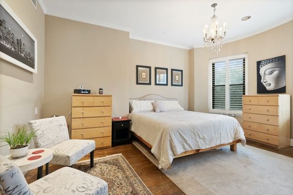 Bedroom, Chandelier, Interior, Wood Texture Flooring