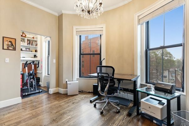 Chandelier, Home Office, Interior, Wood Texture Flooring