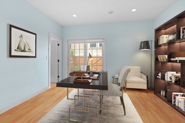 Home Office, Interior, Recessed Lighting, Wood Texture Flooring