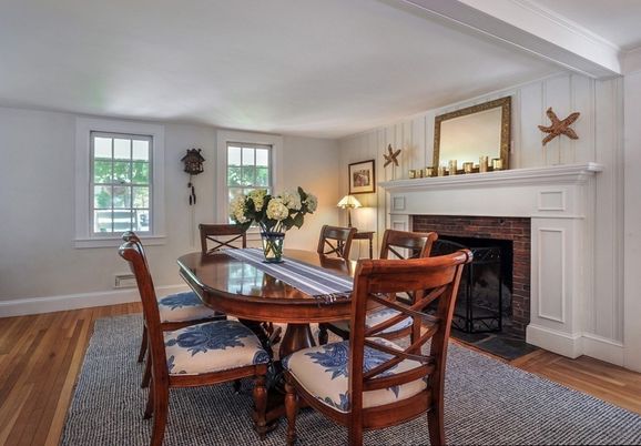 Dining room, Fireplace, Interior, Wood Texture Flooring