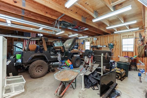 Garage, Interior, Wooden Beams, Wooden Ceilings, Wooden Walls