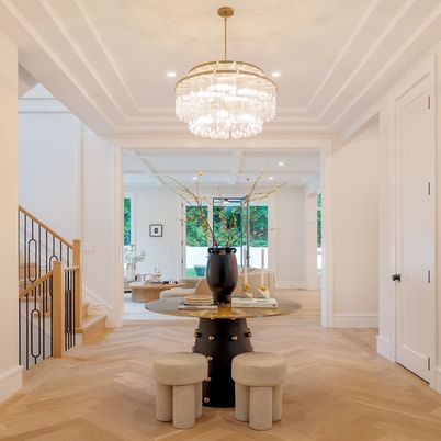 Chandelier, Interior, Recessed Lighting, Wood Texture Flooring