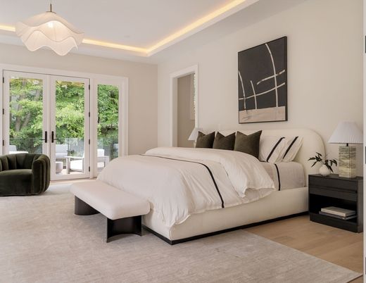 Bedroom, Interior, Pendant Lights, Recessed Lighting, Wood Texture Flooring
