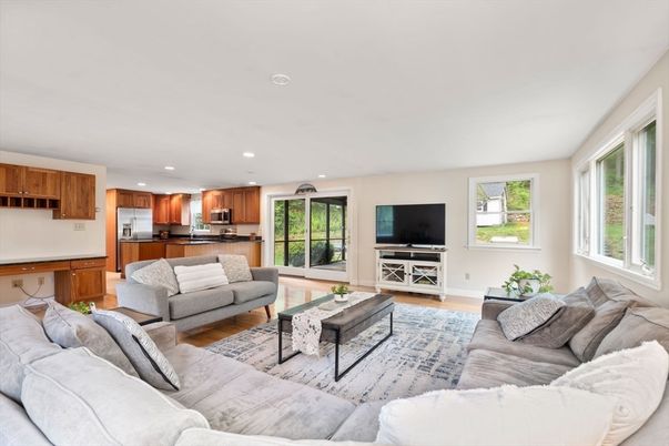 Interior, Kitchen, Living room, Recessed Lighting, Stainless Steel Appliances, Wood Texture Flooring