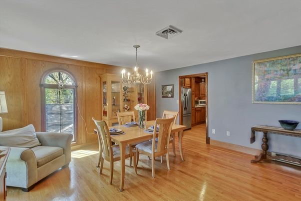 Chandelier, Dining room, Interior, Wood Texture Flooring