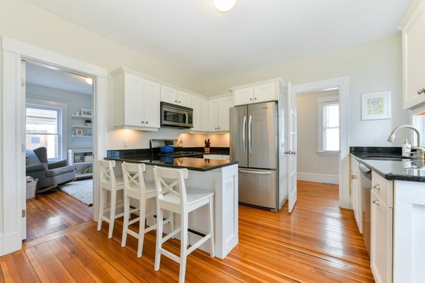 Interior, Kitchen, Living room, Stainless Steel Appliances, Wood Texture Flooring