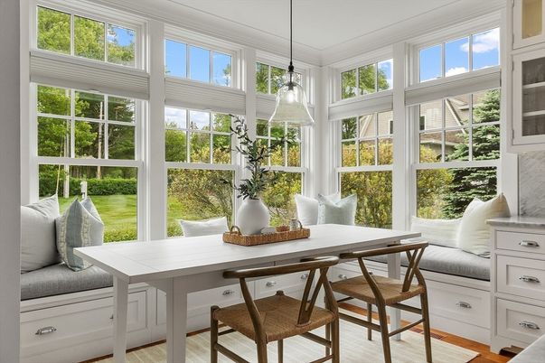 Home Office, Interior, Pendant Lights, Sun Room, Wood Texture Flooring