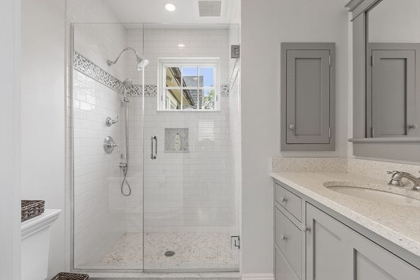 Bathroom, Glass Shower, Interior, Recessed Lighting