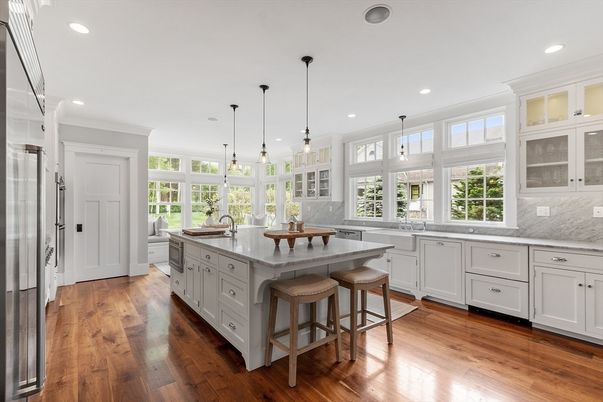 Interior, Kitchen, Pendant Lights, Recessed Lighting, Wood Texture Flooring