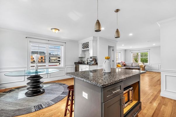 Interior, Kitchen, Pendant Lights, Recessed Lighting, Wood Texture Flooring