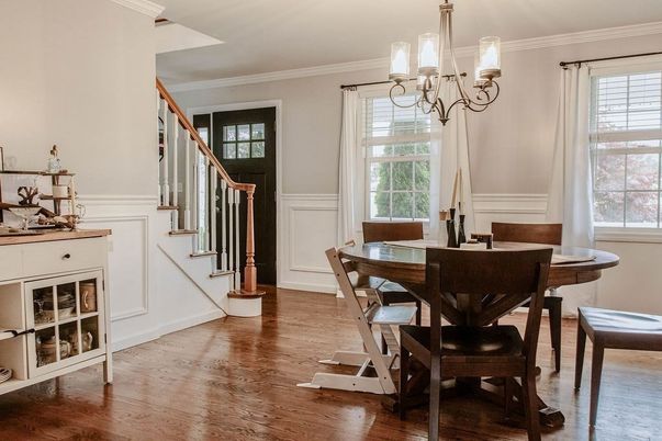 Chandelier, Dining room, Interior, Wood Texture Flooring