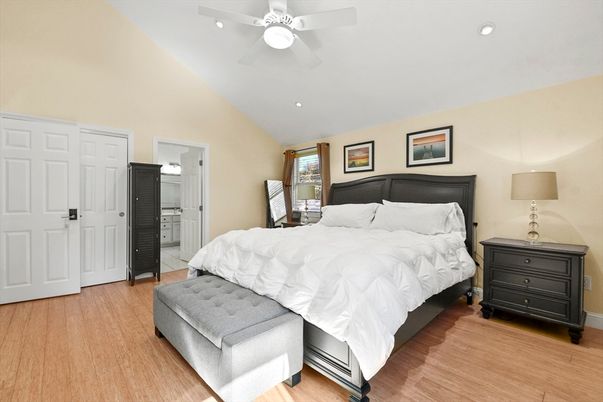 Bedroom, Interior, Recessed Lighting, Wood Texture Flooring