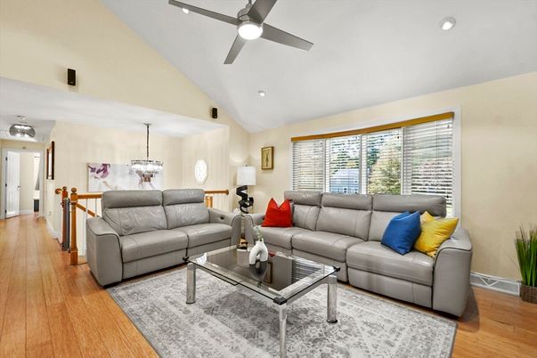 Dining room, Interior, Living room, Pendant Lights, Recessed Lighting, Wood Texture Flooring