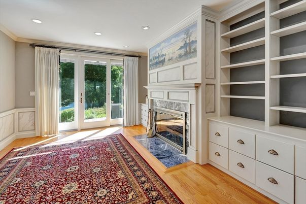 Fireplace, Interior, Recessed Lighting, Wood Texture Flooring