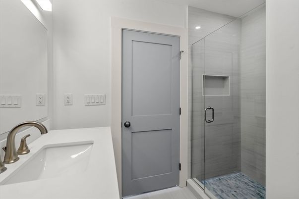 Bathroom, Glass Shower, Interior, Recessed Lighting