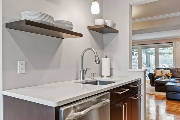 Interior, Kitchen, Living room, Stainless Steel Appliances, Wood Texture Flooring