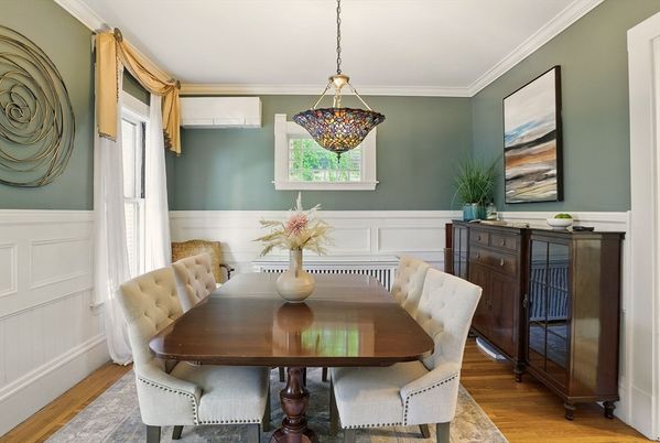 Dining room, Interior, Pendant Lights, Wood Texture Flooring