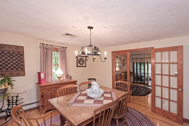 Chandelier, Dining room, Interior, Wood Texture Flooring