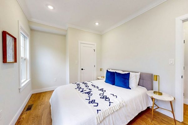 Bedroom, Interior, Recessed Lighting, Wood Texture Flooring