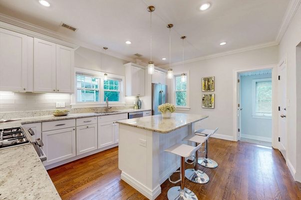 Interior, Kitchen, Pendant Lights, Recessed Lighting, Wood Texture Flooring