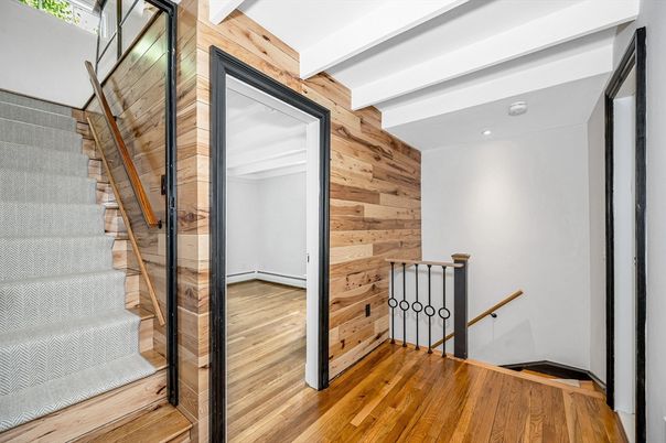 Interior, Recessed Lighting, Wood Texture Flooring, Wooden Walls