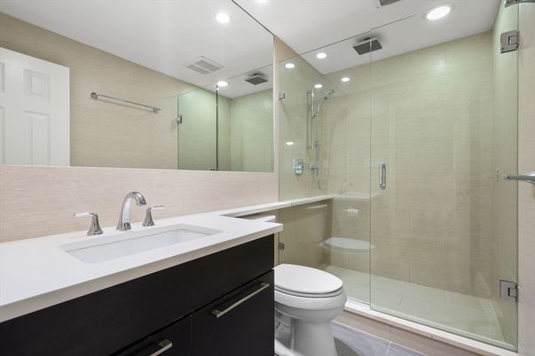 Bathroom, Glass Shower, Interior, Recessed Lighting