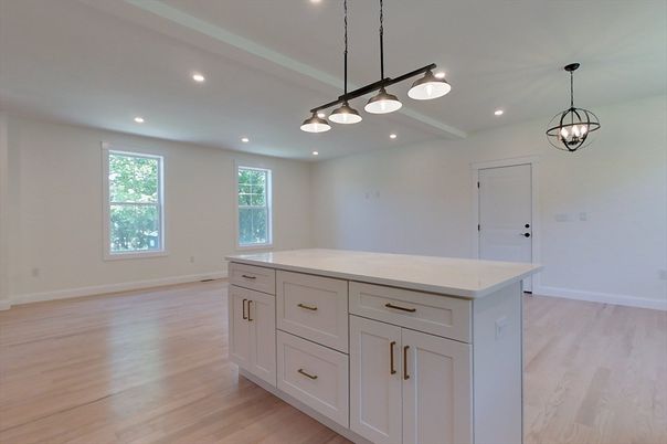 Empty room, Interior, Pendant Lights, Recessed Lighting, Wood Texture Flooring