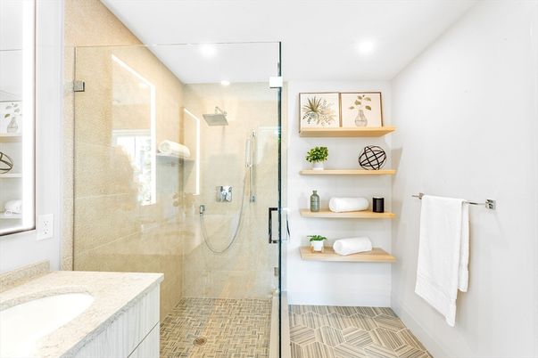Bathroom, Glass Shower, Interior, Recessed Lighting