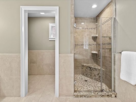 Bathroom, Glass Shower, Interior, Recessed Lighting