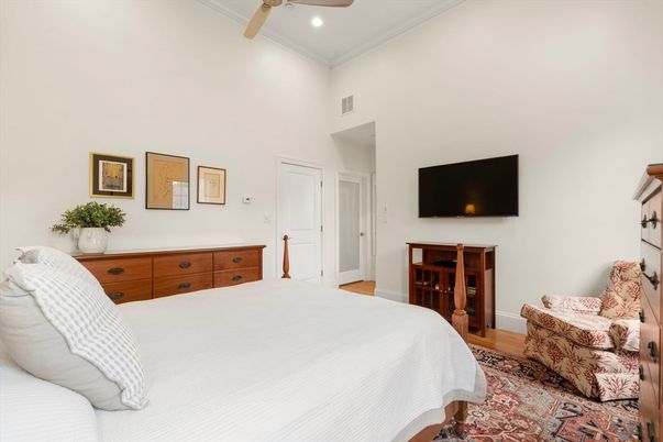 Bedroom, Interior, Recessed Lighting, Wood Texture Flooring