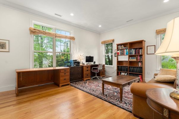 Home Office, Interior, Recessed Lighting, Wood Texture Flooring