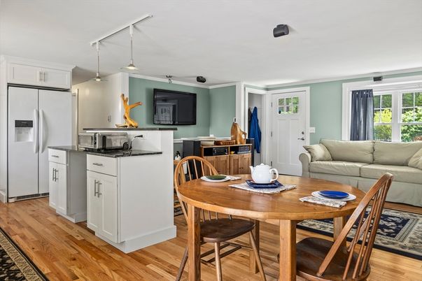 Dining room, Interior, Kitchen, Living room, Pendant Lights, Wood Texture Flooring