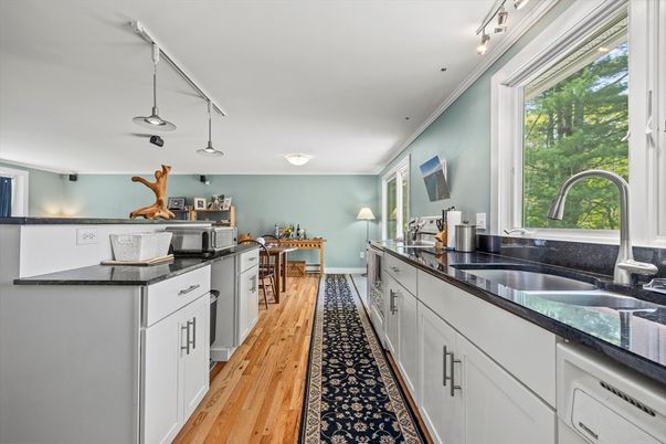 Interior, Kitchen, Pendant Lights, Wood Texture Flooring