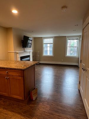 Empty room, Fireplace, Interior, Recessed Lighting, Wood Texture Flooring