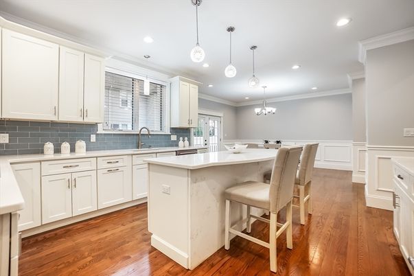 Interior, Kitchen, Pendant Lights, Recessed Lighting, Wood Texture Flooring