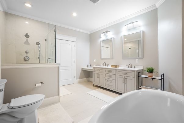 Bathroom, Dual Sink Vanities, Free Standing Baths, Glass Shower, Interior, Recessed Lighting
