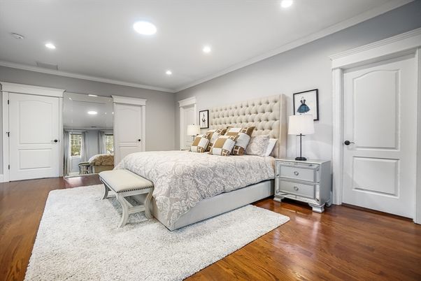 Bedroom, Interior, Recessed Lighting, Wood Texture Flooring