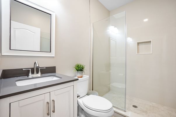Bathroom, Glass Shower, Interior, Recessed Lighting