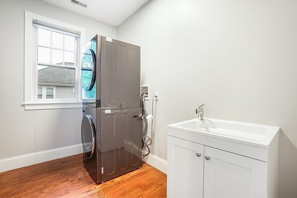 Bathroom, Interior, Washer, Wood Texture Flooring