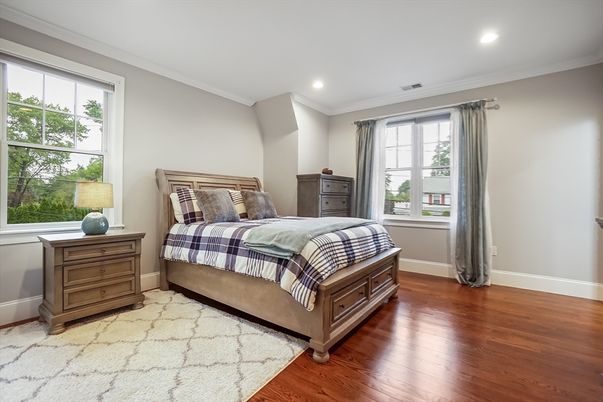 Bedroom, Interior, Recessed Lighting, Wood Texture Flooring