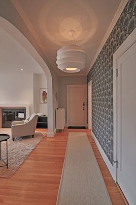 Fireplace, Interior, Living room, Pendant Lights, Recessed Lighting, Wood Texture Flooring