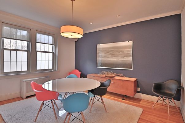 Dining room, Interior, Pendant Lights, Recessed Lighting, Wood Texture Flooring