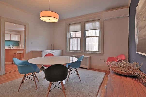 Dining room, Interior, Pendant Lights, Recessed Lighting, Wood Texture Flooring