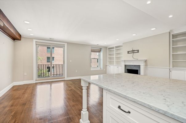 Empty room, Fireplace, Interior, Recessed Lighting, Wood Texture Flooring