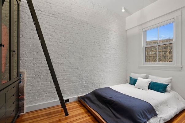 Bedroom, Interior, Stone Walls, Wood Texture Flooring