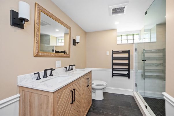 Bathroom, Glass Shower, Interior, Recessed Lighting