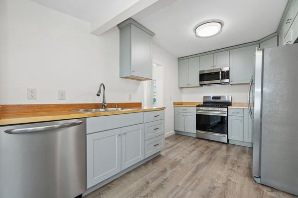 Interior, Kitchen, Stainless Steel Appliances, Wood Texture Flooring