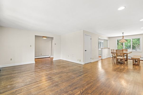 Dining room, Interior, Recessed Lighting, Wood Texture Flooring