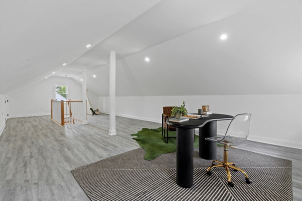 Home Office, Interior, Recessed Lighting, Wood Texture Flooring